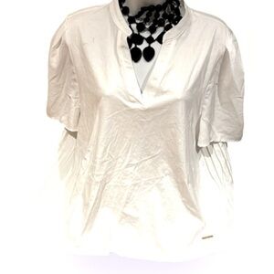 Marc Newyork V neck oversized Tunic short sleeve pleated back blouse Sz L